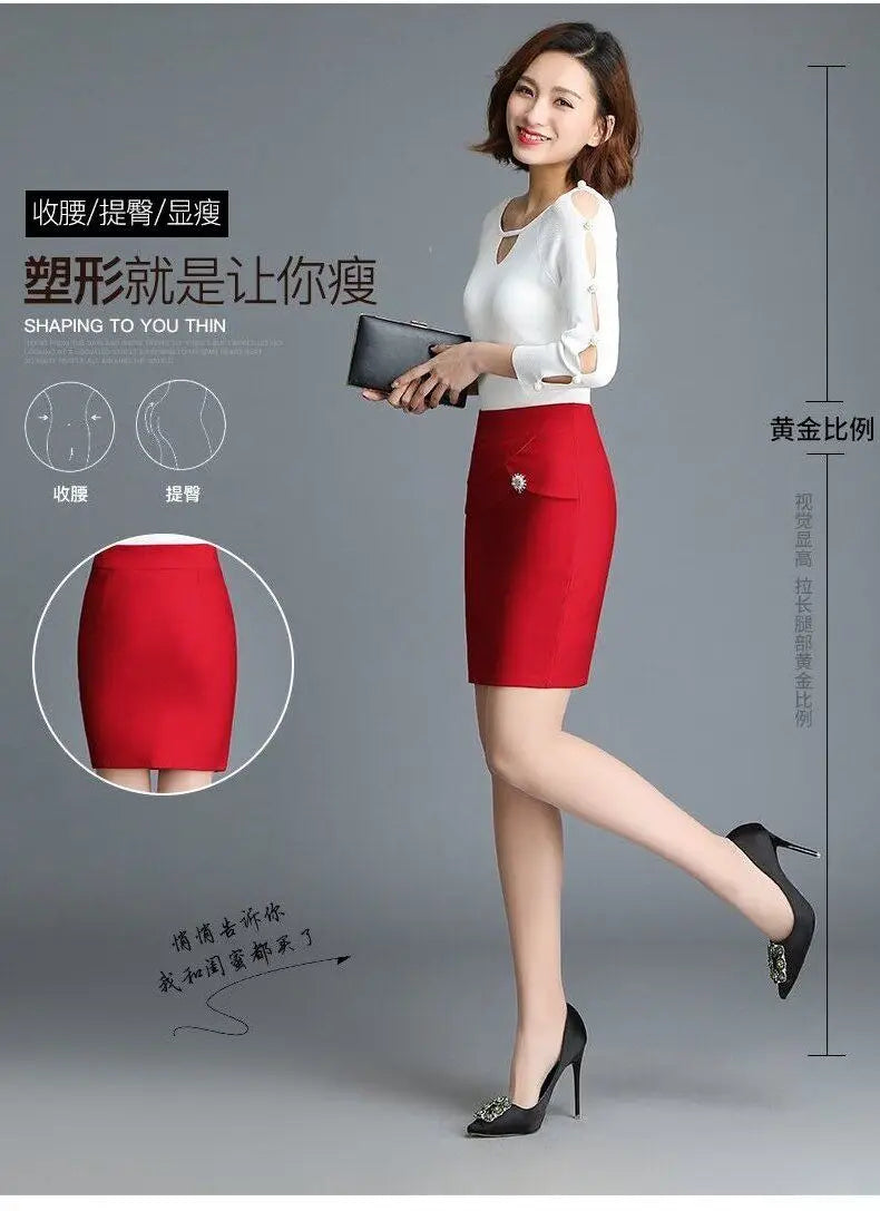 Office Lady Skinny Business Attire Red Hip-hugging Skirt Summer New Women Basic Versatile Fashion Casual Mini Office Wear Skirts
