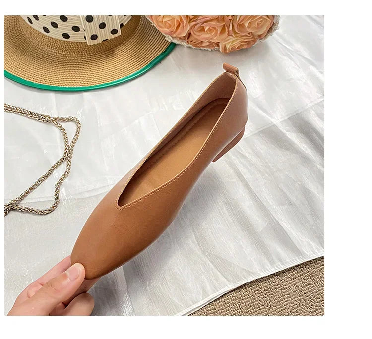 Genuine Leather Multi-color Low-heeled women's Shoes  Round Toe Flat Bottom Shallow Cut Single Shoe Casual Versatile Loafers