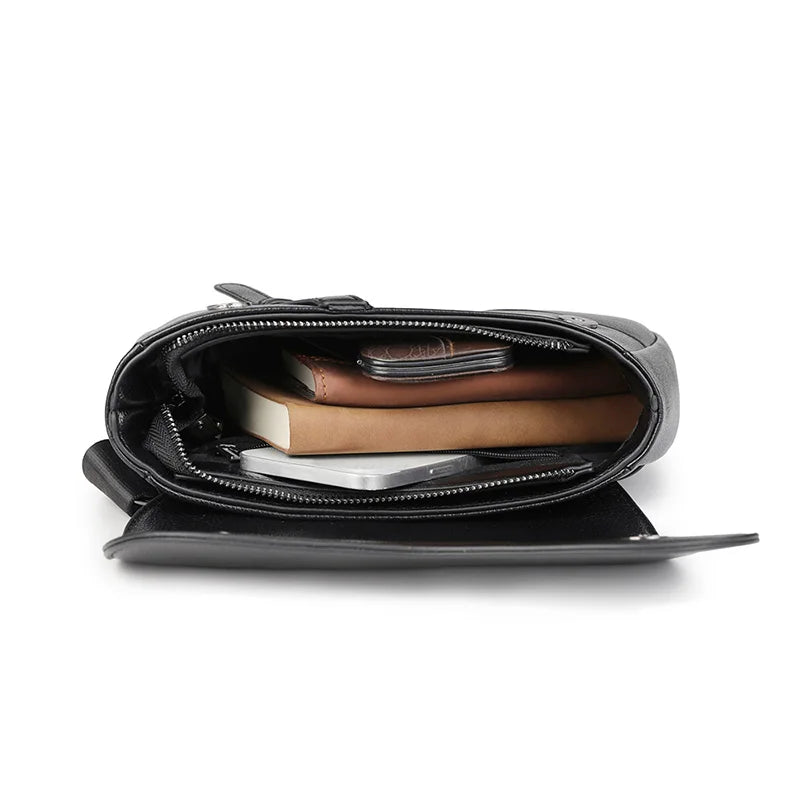 Men' Shoulder Bag Fashion Saddle Bag High Quality Leather Premium Zipper Simple Solid Color Chest Bag Business Men Messenger Bag
