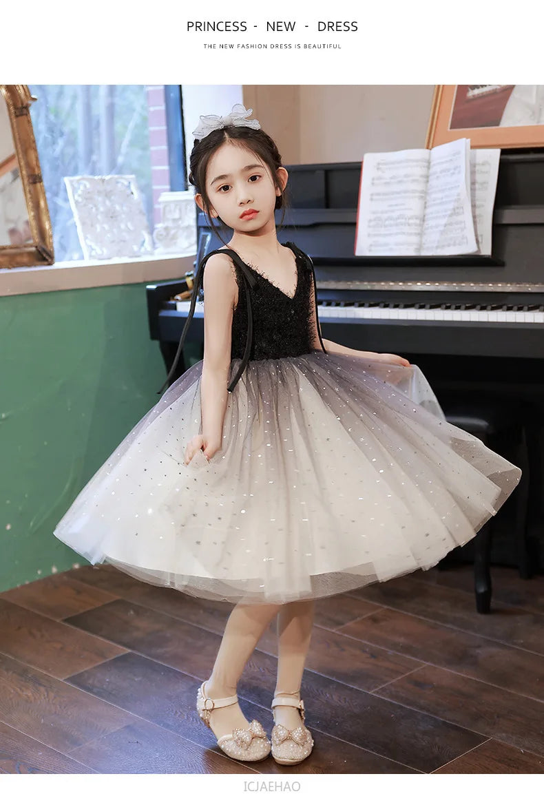 Teen Girl Clothes New Girls Strappy Tie Princess Dress Casual Fashion Kids School Event Host Gown Daily Wear Party Outfit Summer