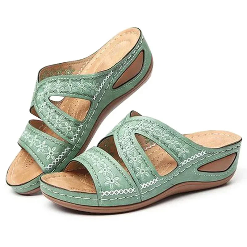 Summer Women Wedge Sandals Premium Orthopedic Open Toe Sandals Vintage Anti-slip Leather Casual Female Platform Retro Shoes