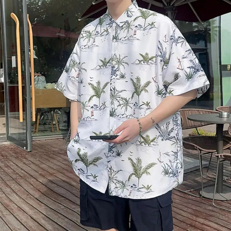 Men's Summer Floral Shirt M-XXXXXL Breathable Tropical Print Casual Beachwear 5XL plus Size Holiday Party Shirt for Hot Weather