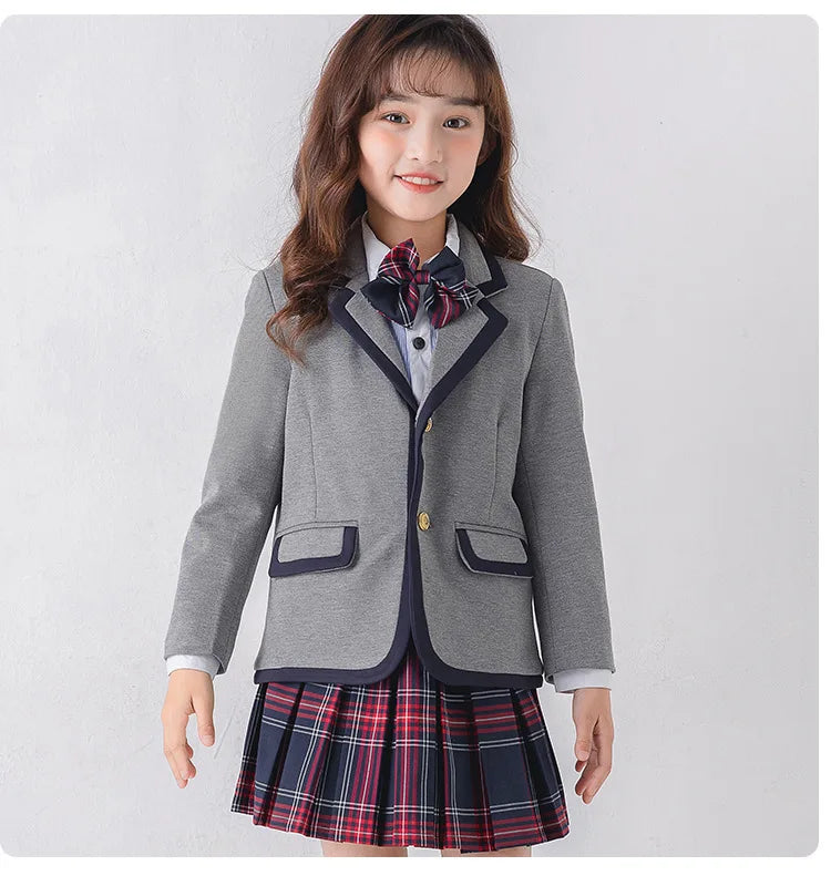 Children Korean Class Outfit Kids School Uniform Girls Jacket Pleated Skirt Suits Boys Formal Dress Toddler Student Clothes Sets