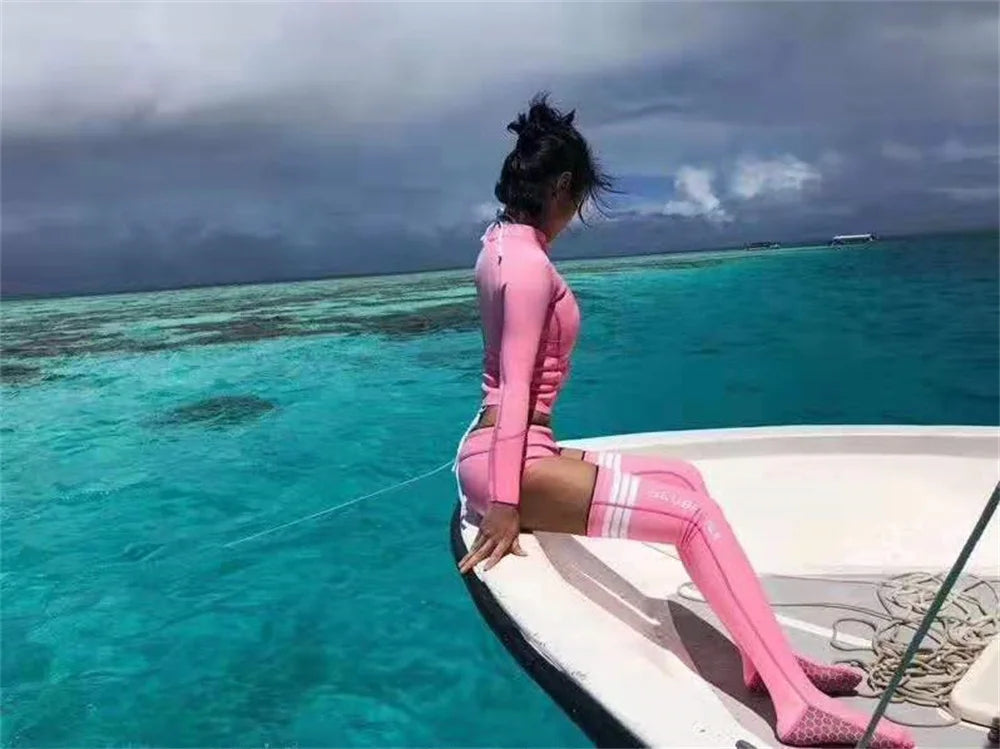 Summer Women 2MM Neoprene Bikini Wetsuit With Stocking Set Long Sleeve Diving Suit Sun-proof Surfing Snorkeling Thermal Swimwear