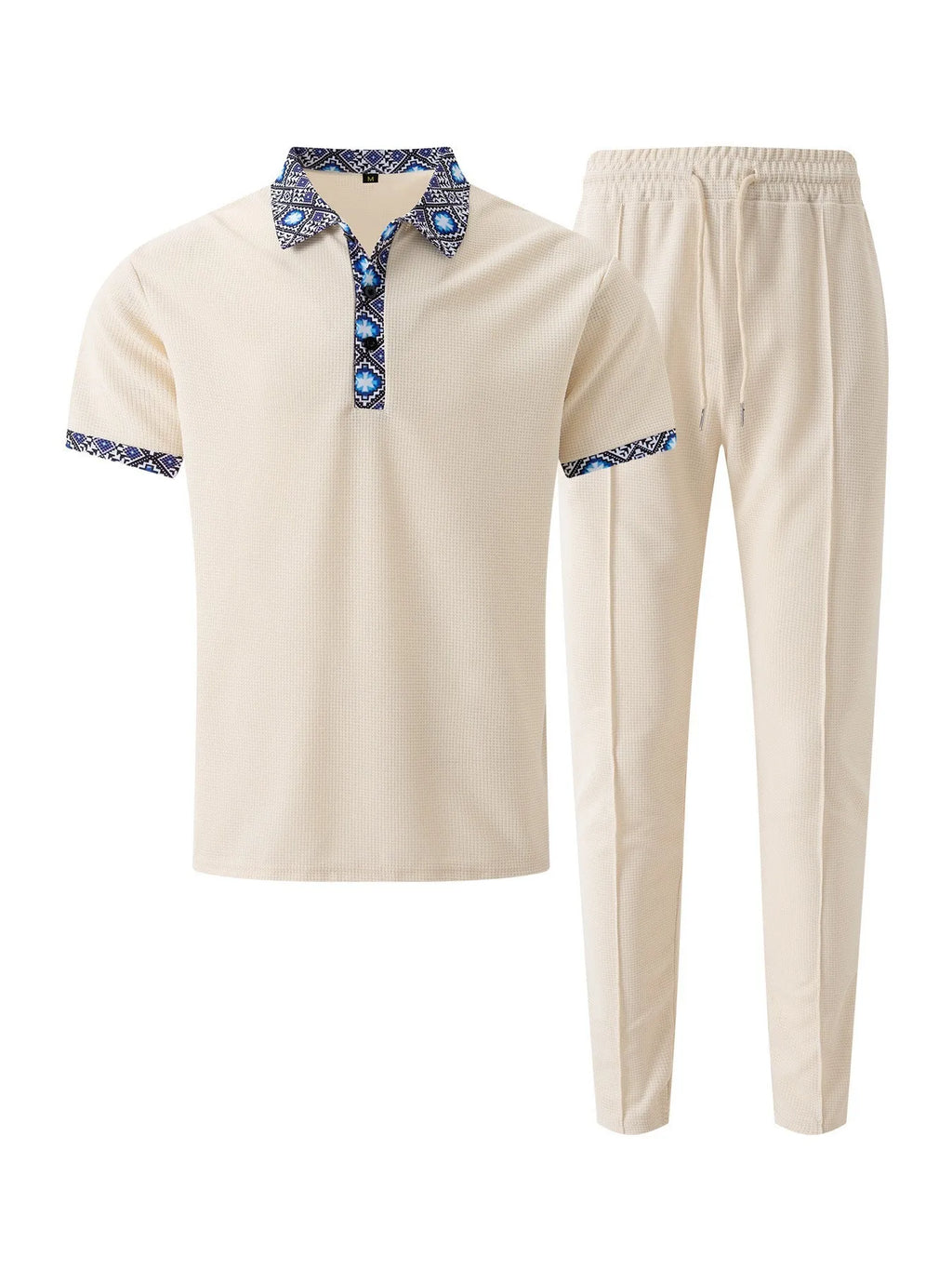 Men's Summer Fashion Set: Color-block Contrast Collar T-shirt + Straight-leg Pants, Trendy and Versatile