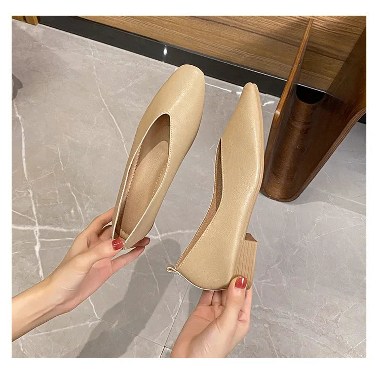 Genuine Leather Multi-color Low-heeled women's Shoes  Round Toe Flat Bottom Shallow Cut Single Shoe Casual Versatile Loafers