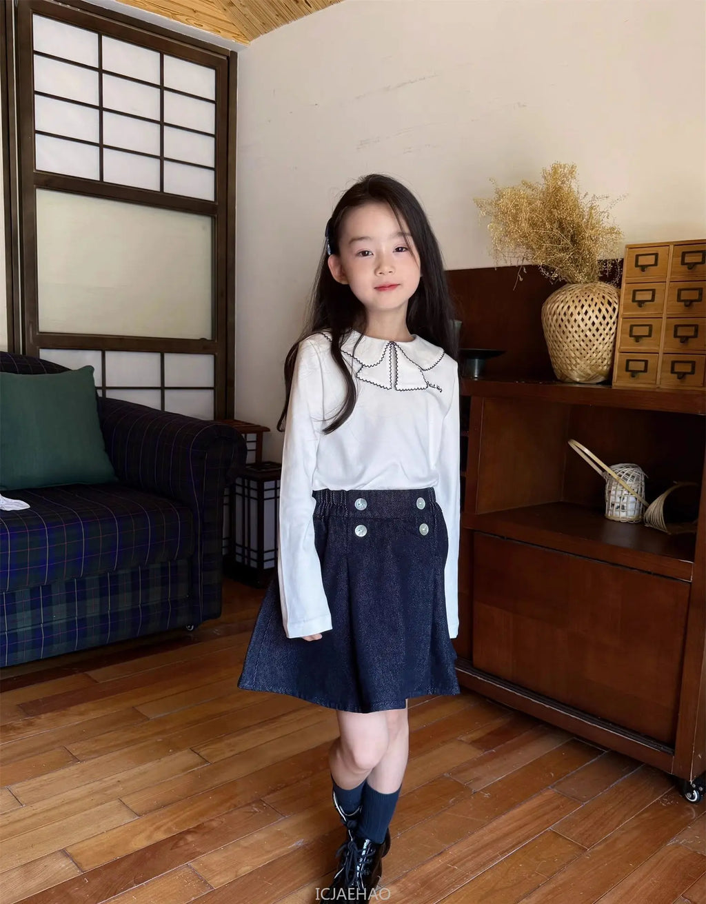 Teen Girl Clothes Waist Shell Button Denim Skirt and Top Kids Versatile Casual Outfits Children Costumes Vintage Girls Elastic