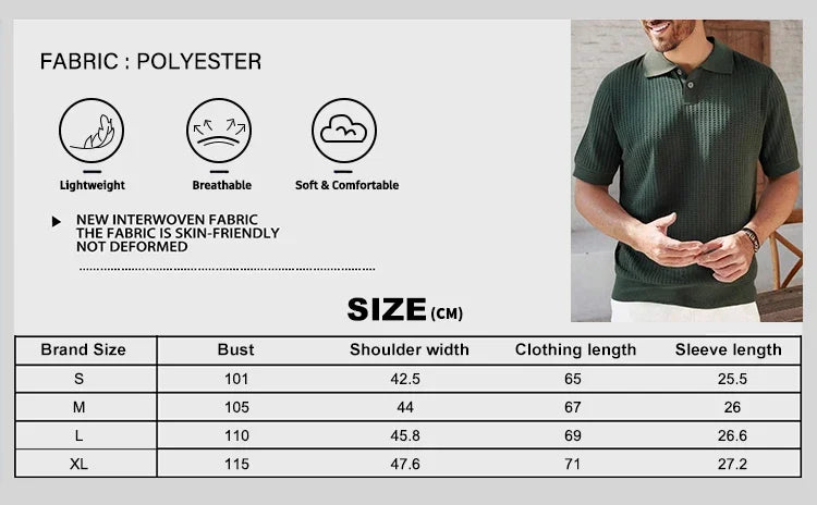 Mens Knit Shirts Short Sleeve Men's Textured Knit Polo Shirt Summer Short Sleeve Vacation Button Beach Knit Stretchy Golf Shirts