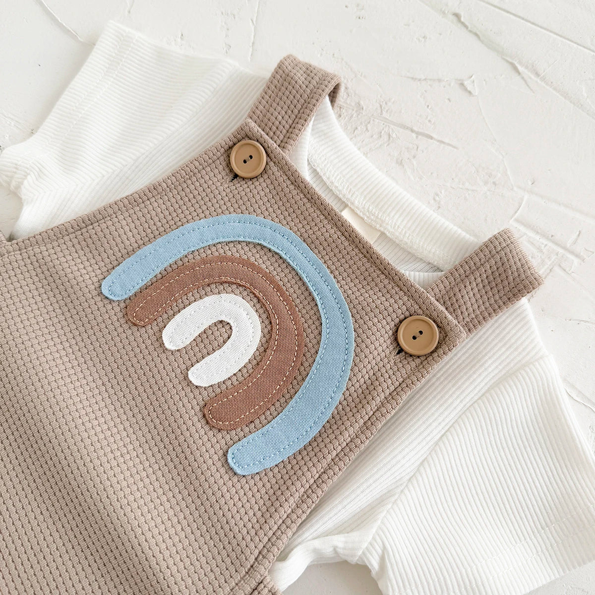 INS Summer Baby Girls Clothes Bear Patchwork Romper Baby Boys Bodysuit Clothes+White T-shirt Newborn 0 to 18 months 2Pcs/Set