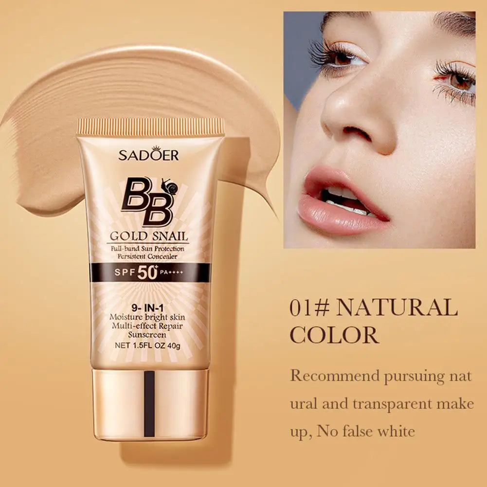SPF50+ Gold Snail Sunscreen BB Cream Whitening Foundation Concealer Moisturizing Long Lasting Even Skin Tone Makeup Base Primer