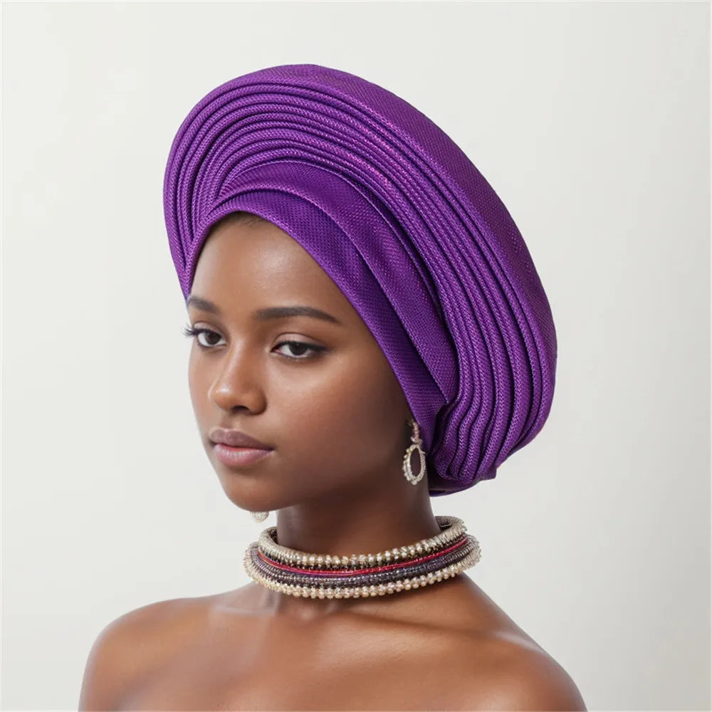 Nigeria Head Ties Wedding Party Headgear Elegant African Headtie Turban Already Made Women's Auto Gele Female Head Wraps