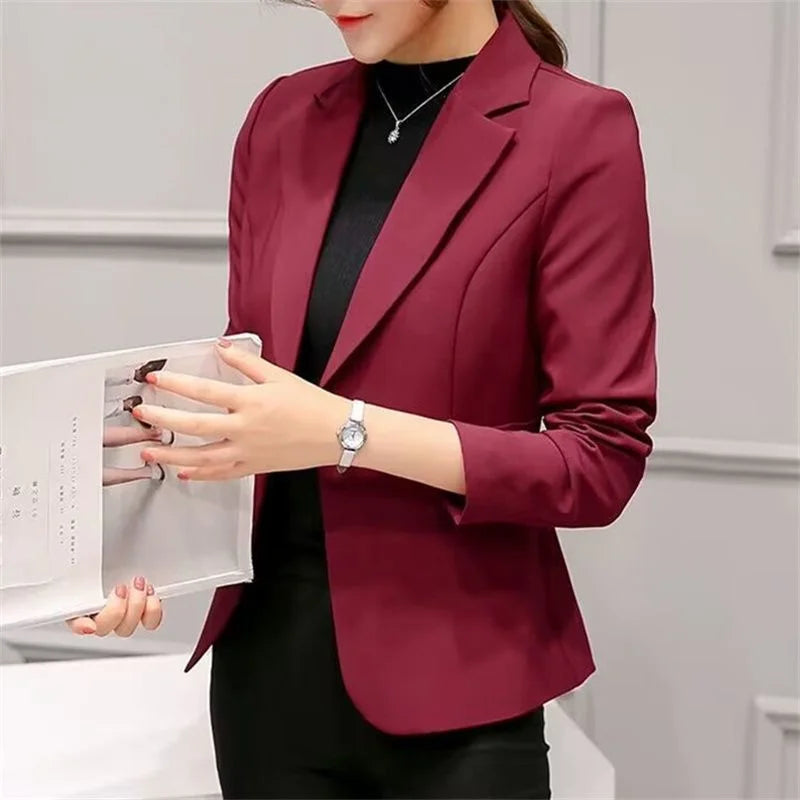 Women's Blazer 2025 Red Long Sleeve Blazers Pockets Jackets Coat Slim Office Lady Jacket Female Tops Suit Blazer Femme Jackets