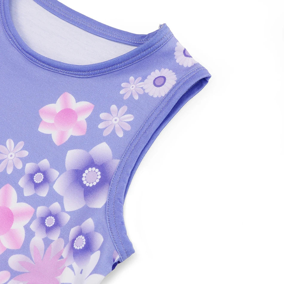Summer Girls Dresses Cute Flower Print Round Neck Casual Dresses Carnival Party Girls Casual Dresses Princess Outfits