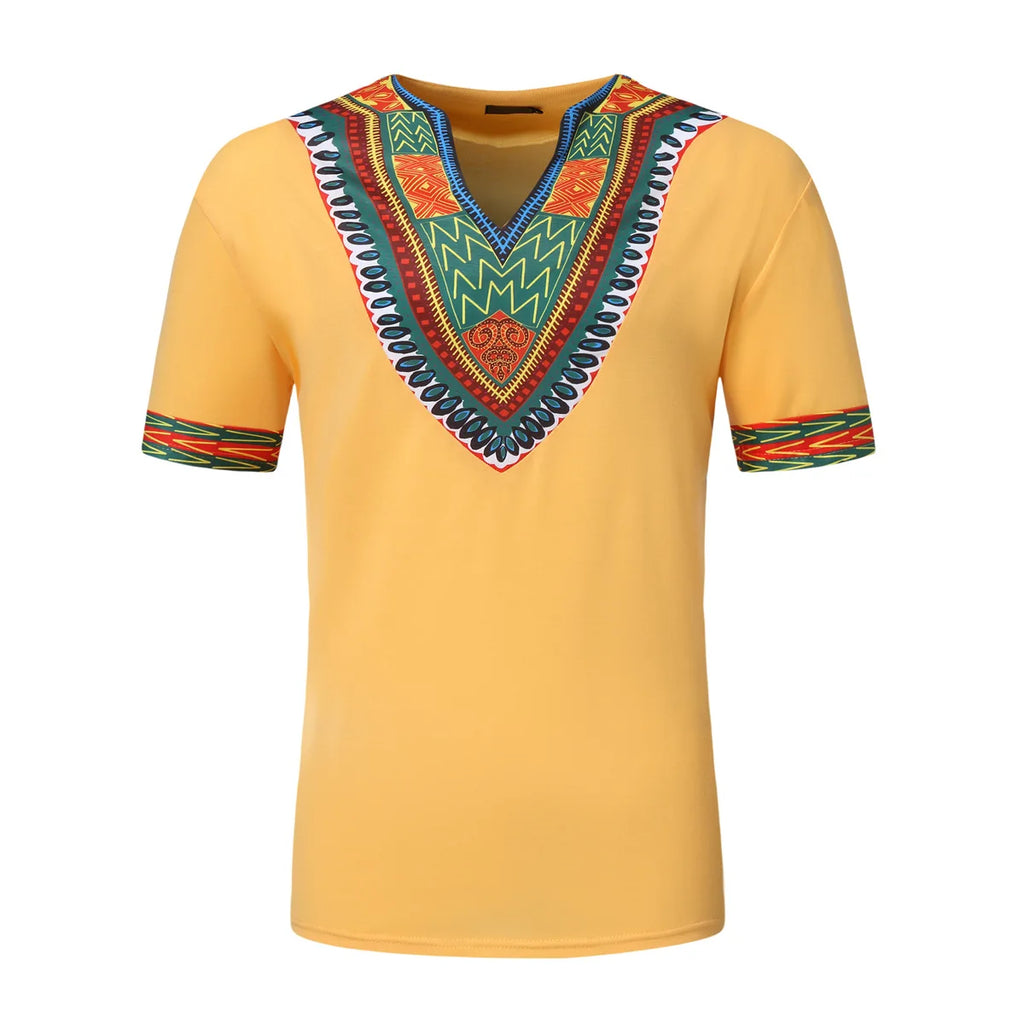 2026 Men's African Traditional Clothing Men Dashiki Short Sleeve T-shirt Fashion V-neck Printed Ethnic Style Casual Tops for Men