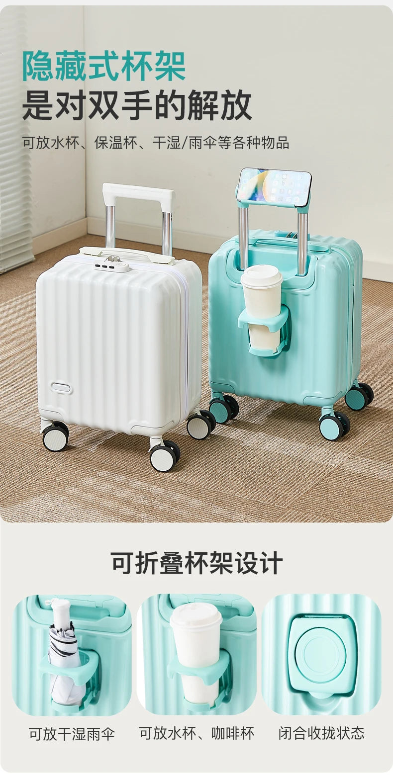 14 Inch Portable Luggage with 3 Extension Handles Carry-On Bag Lightweight Travel Suitcase with Cup And Phone Holder Suitcase