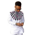 Nigerian Fashion White Men's Shirts O-Neck Modern Design Sector Patchwork Tops Customized African Wedding Party Wear
