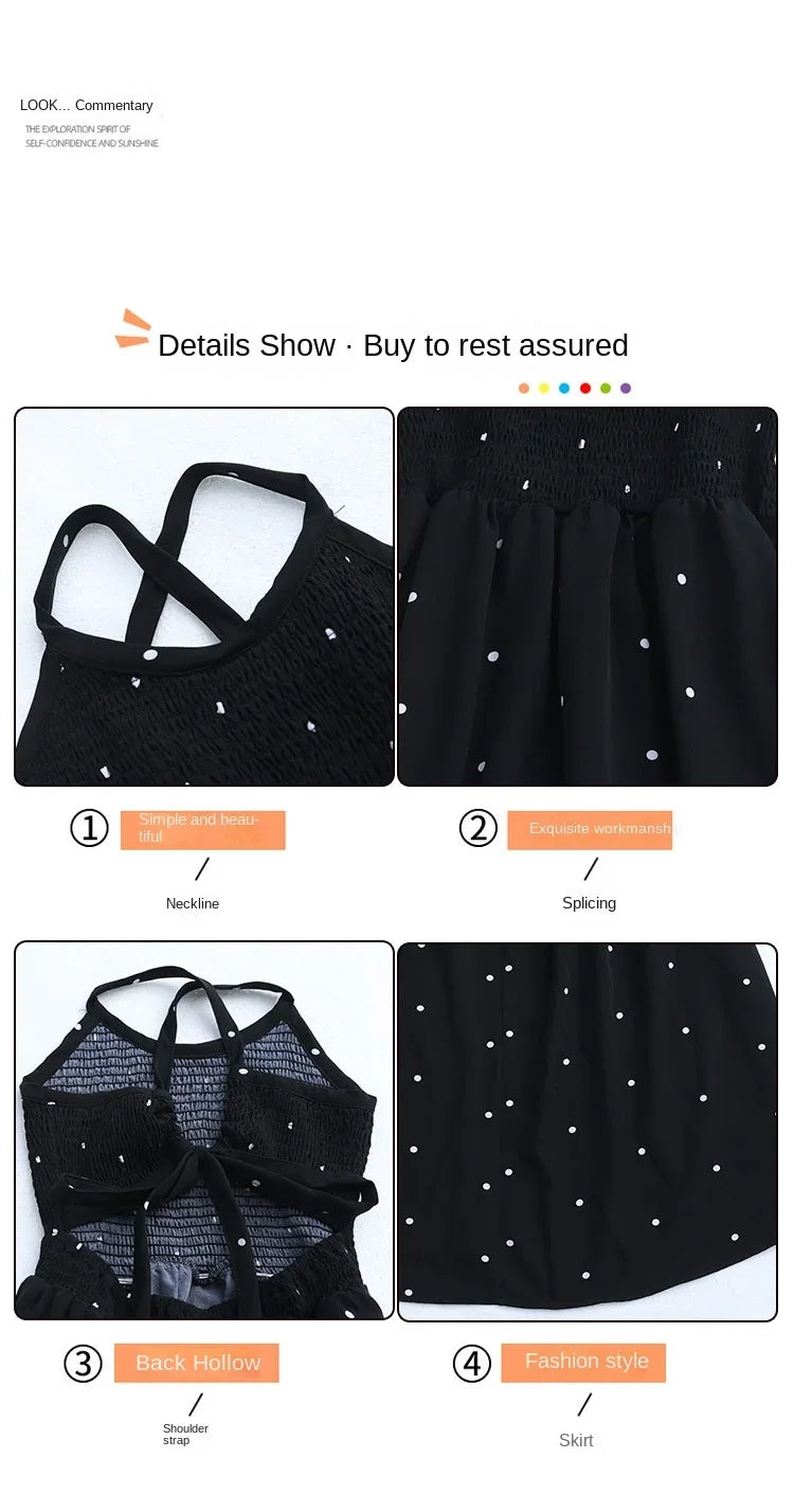 teenage girls dress design sense cross tie polka dot camisole princess dresses summer junior backless long skirt prom dresses 12