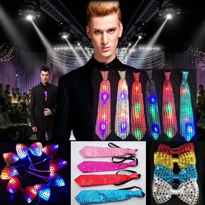Men Led Glowing Tie Bowkont Ties Luminous Sequins Flashing Necktie For Birthday Wedding Christmas Halloween Cosplay Party Decor
