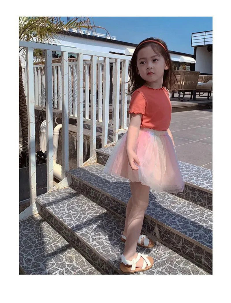 Baby Girls T-Shirt Summer Kids Short Sleeve Tops Tees Soft Ice Silk Fabric Toddler Solid Color Shirts Children's Clothing 1-10Y