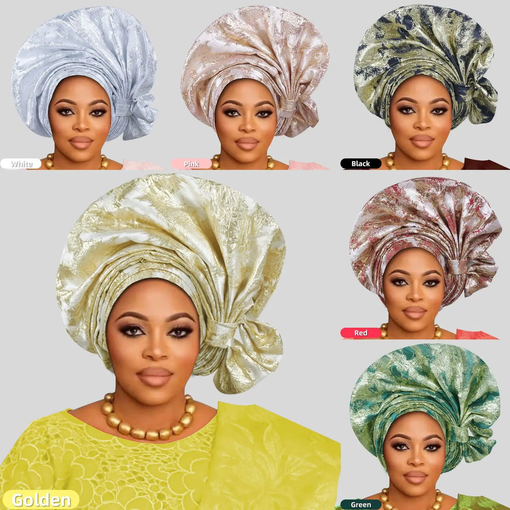 2026 New African Headtie Turban Nigeria Auto Gele Head Wraps Auto Gele Women's Turban Cap Wedding Geles Muslim Head Wraps Bonnet