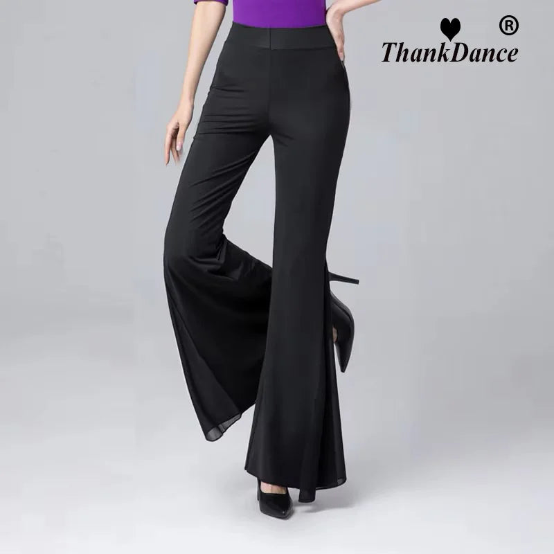 Women Dance Trousers Elegant Flared Pants Latin Ballroom Belly Dance Pants Practice Dance pant Performance Costume