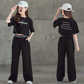 5 6 7 8 9 10 11 12 13 14 Years Summer Teen Girls Clothing Sets Children Fashion Letter Tops + Pants 2Pcs Outfits Kids Tracksuit