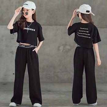 5 6 7 8 9 10 11 12 13 14 Years Summer Teen Girls Clothing Sets Children Fashion Letter Tops + Pants 2Pcs Outfits Kids Tracksuit