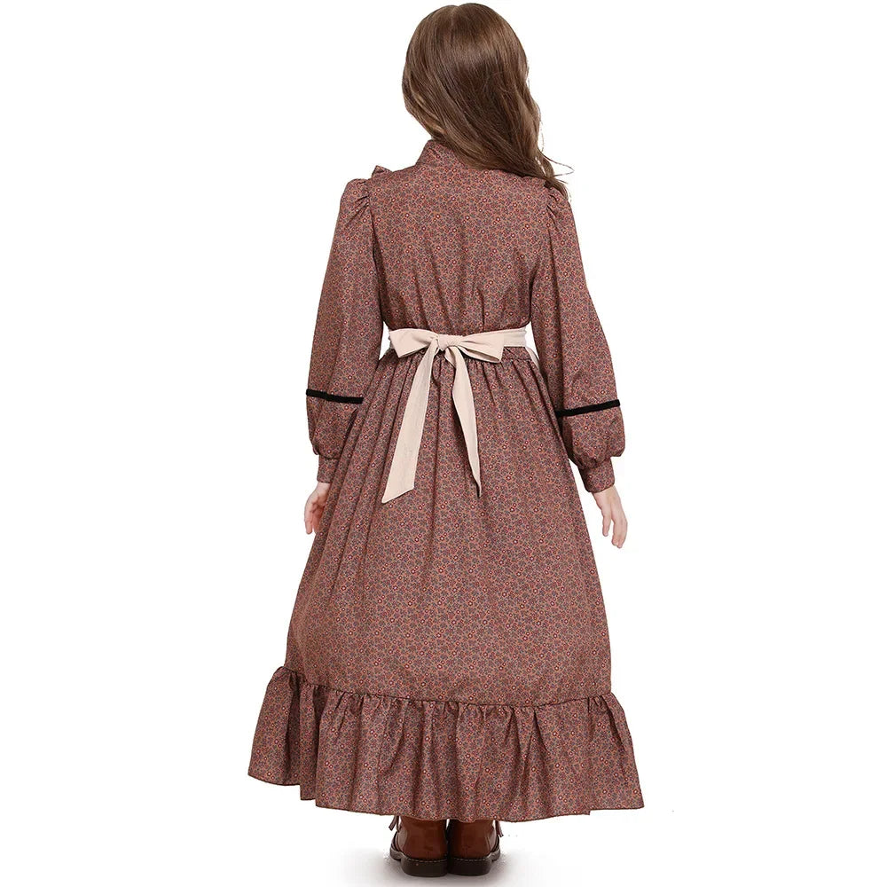 Historical American Colonial Costume Tween Teens Brown Floral Victorian Medieval Dress