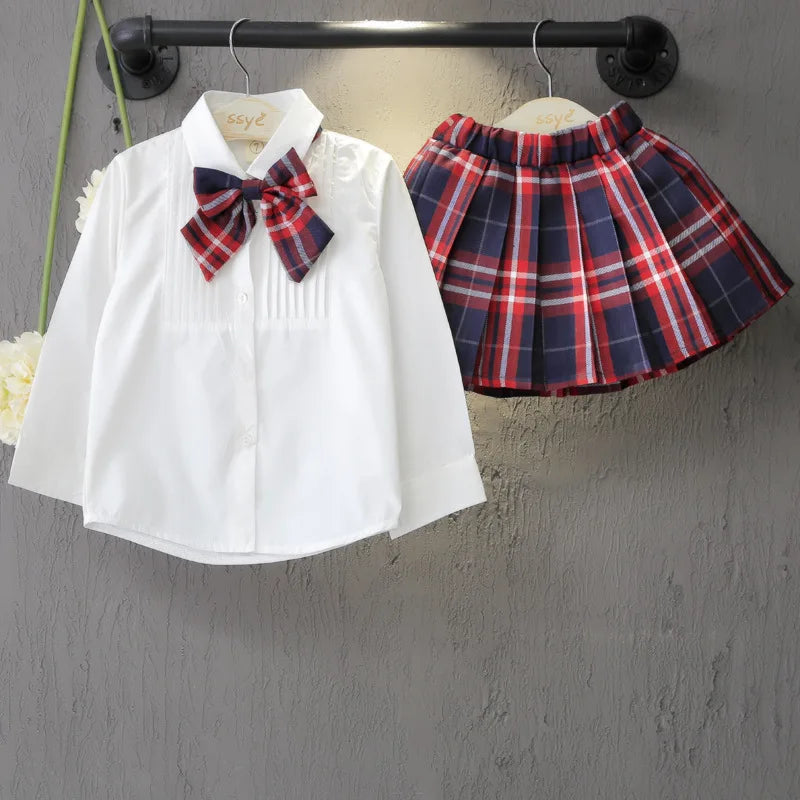 Girls' 2-Piece Outfit Set Bow Shirt + Pleated Skirt Cute Toddler Clothes for Ages 2-7 Years Kids' Fashion Set
