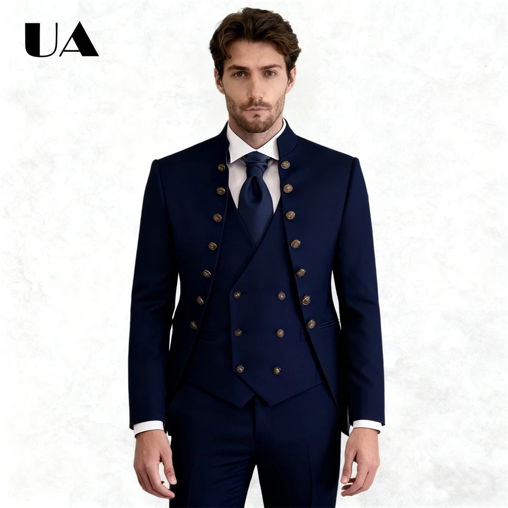 Wedding Groom Suit for Men, Africa Style 3-Piece Suit, Tailored Sizing Tuxedo, Jacket Vest Pants Plus Big Man Suit Attire