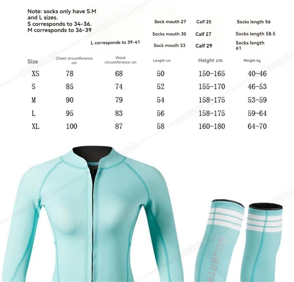 Summer Women 2MM Neoprene Bikini Wetsuit With Stocking Set Long Sleeve Diving Suit Sun-proof Surfing Snorkeling Thermal Swimwear