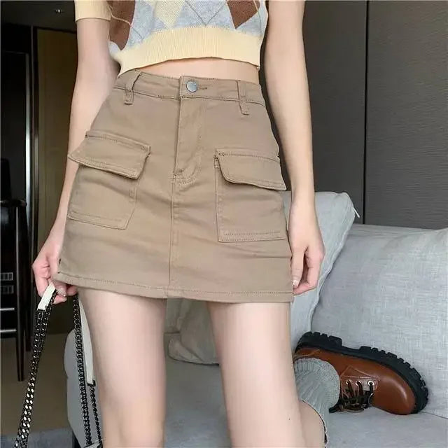 Jeans Skirts For Women Khaki Tight Woman Cargo Denim Skirt Short Stylish Premium Clothing Sales Casual Trend 2025 Korean Fashion