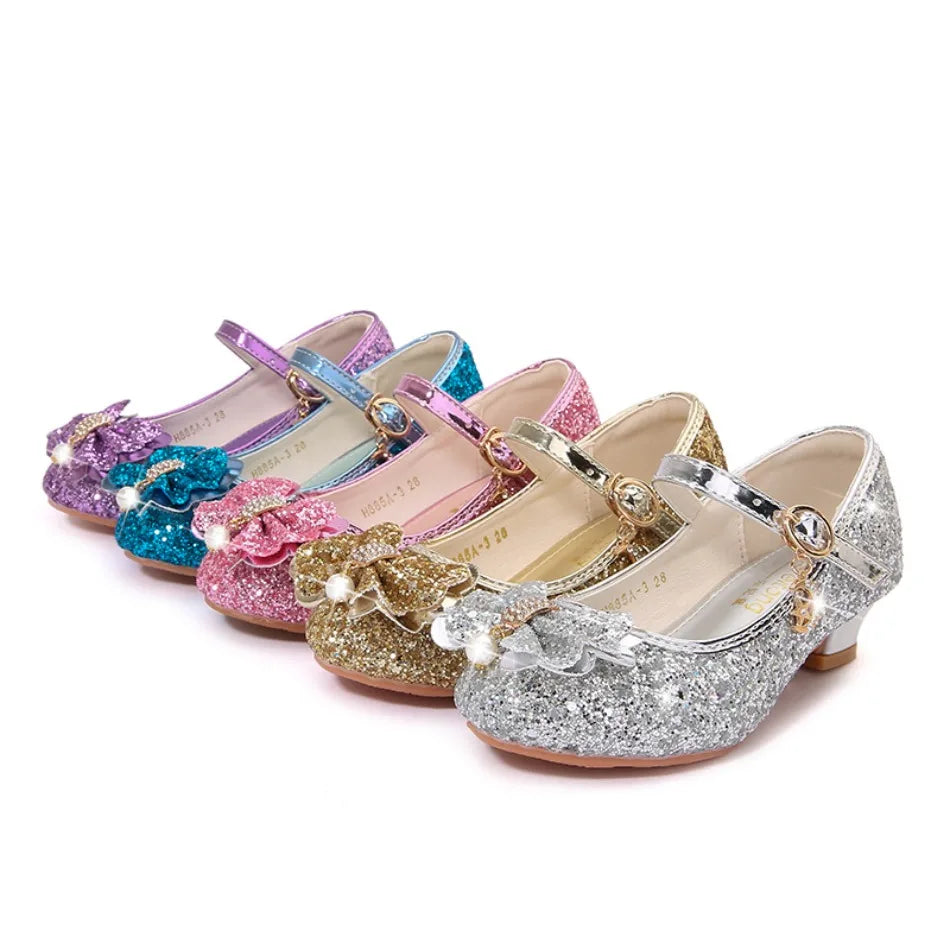 Classic Bow Girl Pu Leather Shoes For Girls Party Dance Children Shoes 3-14 Years Princess High Heels Child Wedding Shoes HSD09