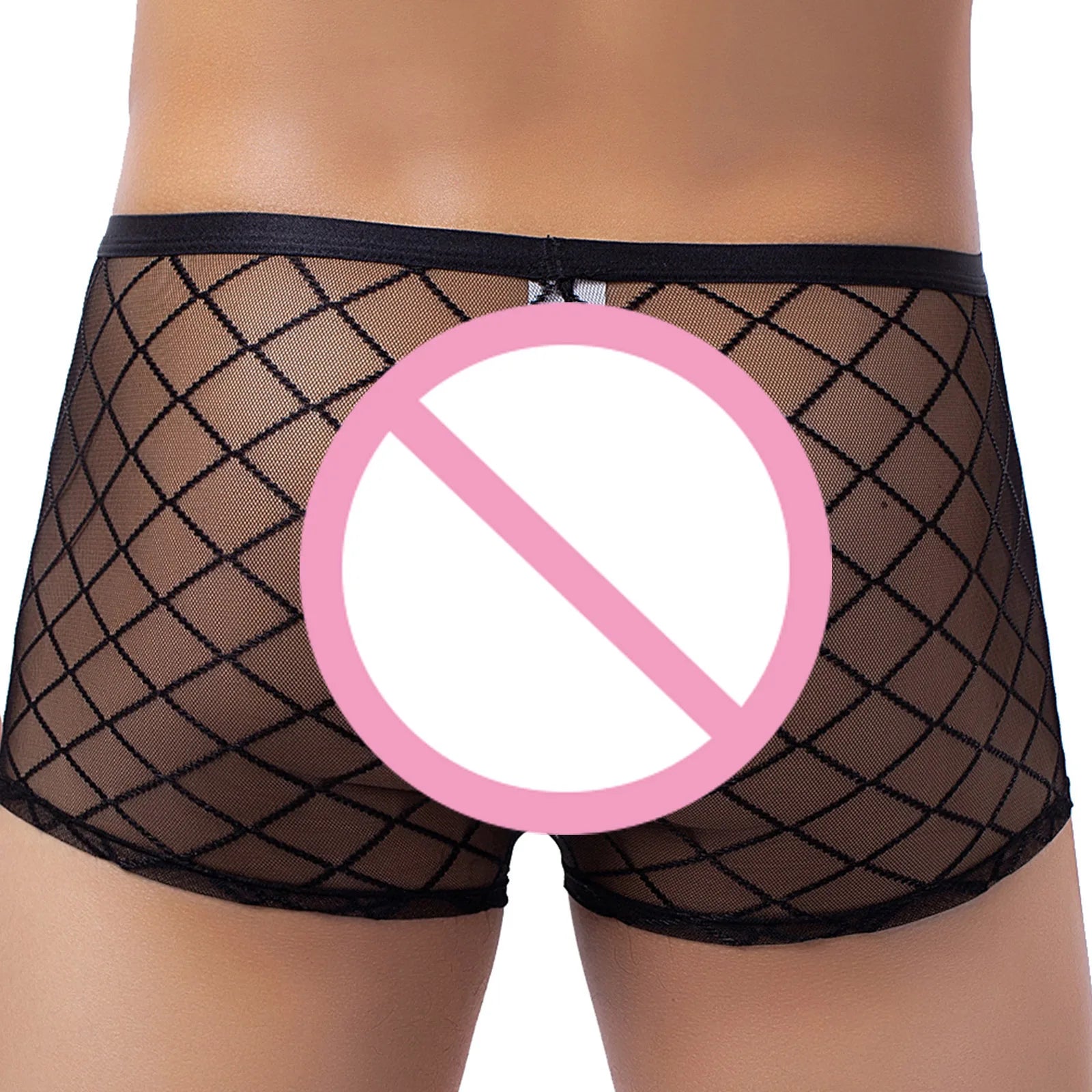 Men's Sexy Transparent Lace Panties Fishnet Sheer Boxer Shorts Breathable Low Rise Lingerie Exotic Costume Mesh Outfit