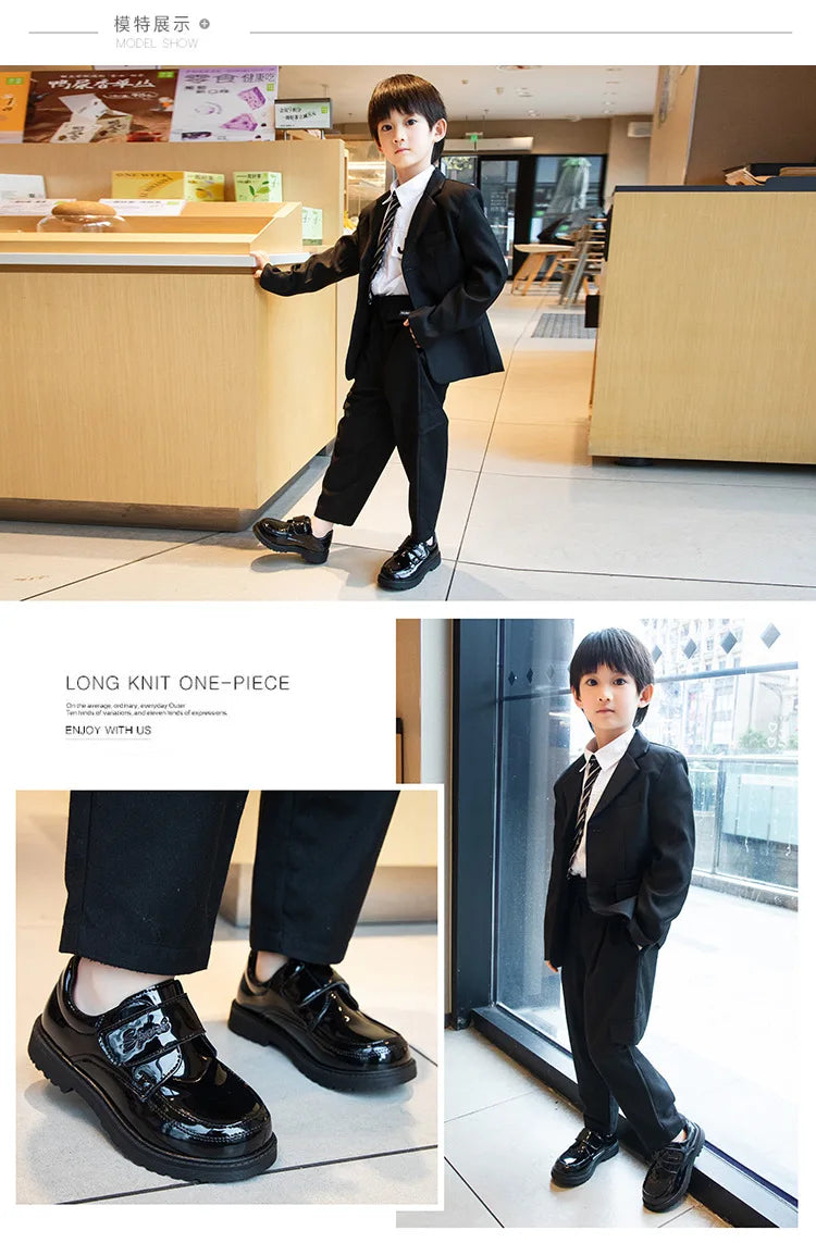 Boys Shoes Spring & Autumn New Black Glossy Classic Kids Loafer for Girl 2024 New Versatile Round-toe Britain Child School Shoes