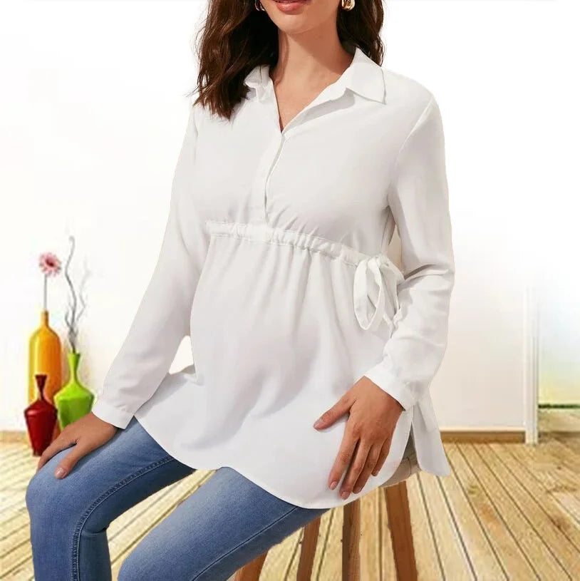 Maternity Clothes Pure Color Loose Breathable Comfort Shirt Elegant  Simple Stylish Top for Pregnant Women Blouse