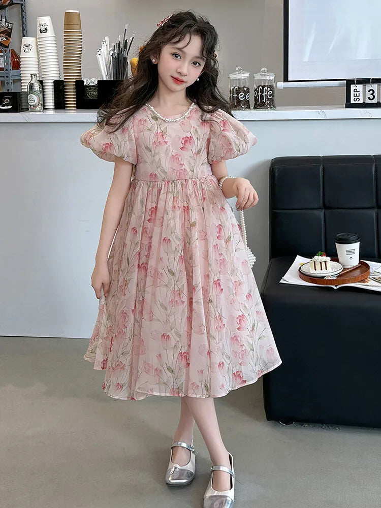 summer Elegant Flower Princess Dresses vestidos elegantes para mujer kids girls dress clothes vestido verano 12 14 enfant fille
