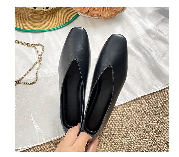 Genuine Leather Multi-color Low-heeled women's Shoes  Round Toe Flat Bottom Shallow Cut Single Shoe Casual Versatile Loafers