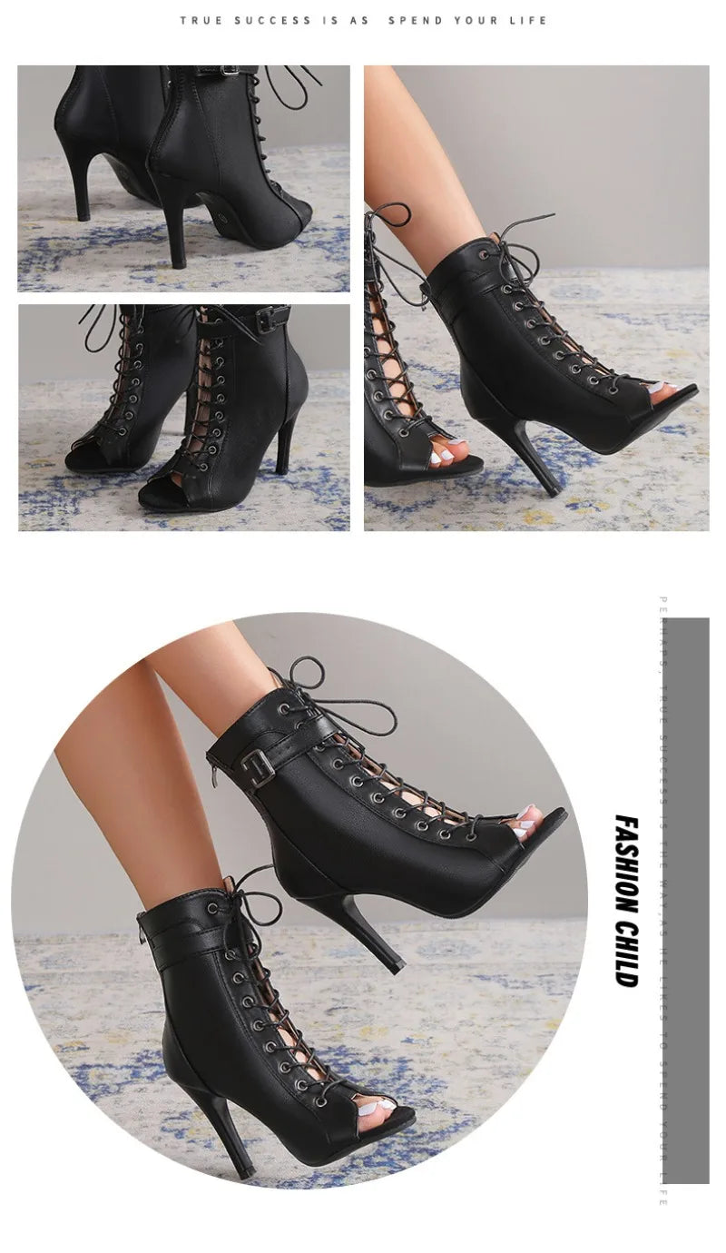 Women High Heels High Quality Latin Dance Shoes Fashion Party Jazz Dance Shoes Sexy Heeled Sandal Lace-up High Heels Ankle Boots