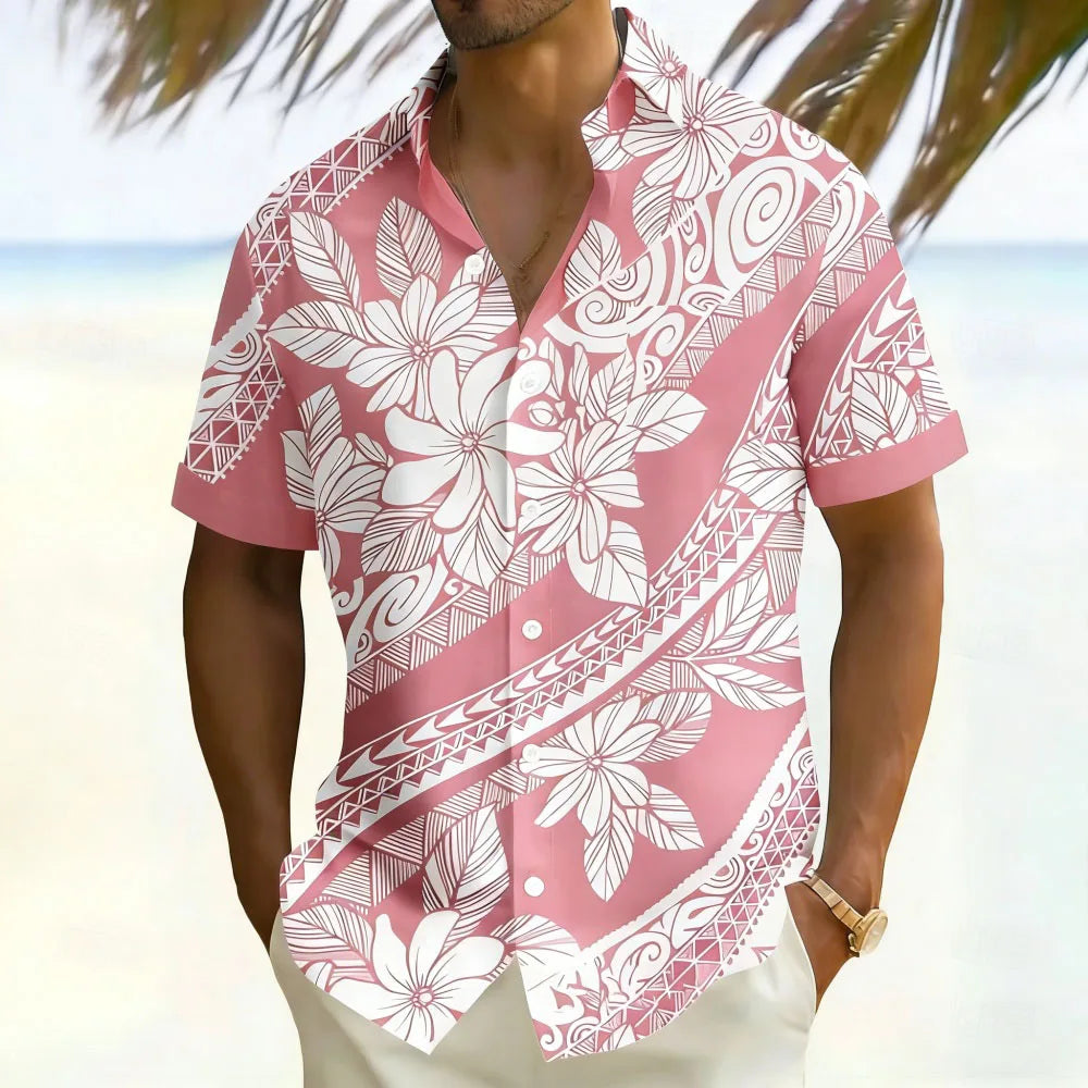 Men's Floral Print Lapel Short Sleeve Button up Shirt Street Fashion Comfortable Soft Fabric for Social Parties