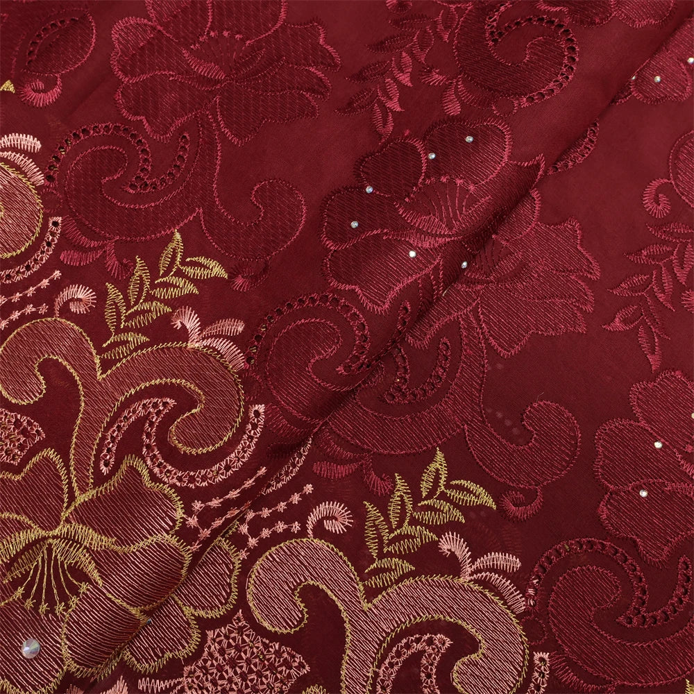 Latest Dry Cotton African Lace Fabric High Quality 2024 Swiss Voile Lace Fabric with Stones For Nigeria Wedding Sewing Dresses