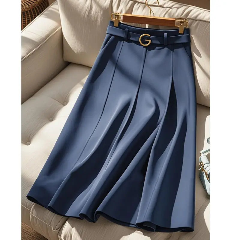 Elegance Navy Luxury Skirts For Women Spring Autumn High-end A-line Mid-length Skirts Fashion Suit Skirt Office Lady Skirt