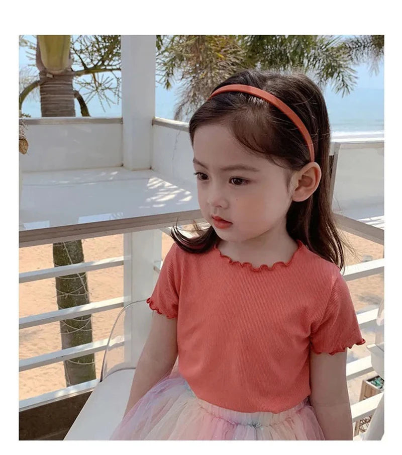 Baby Girls T-Shirt Summer Kids Short Sleeve Tops Tees Soft Ice Silk Fabric Toddler Solid Color Shirts Children's Clothing 1-10Y