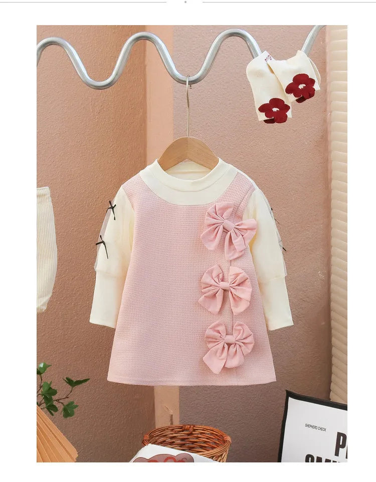Girls' Dress Spring and Autumn 2024New Princess Dress Spring Baby's First Birthday Party Small Fragrant Bowknot Dress