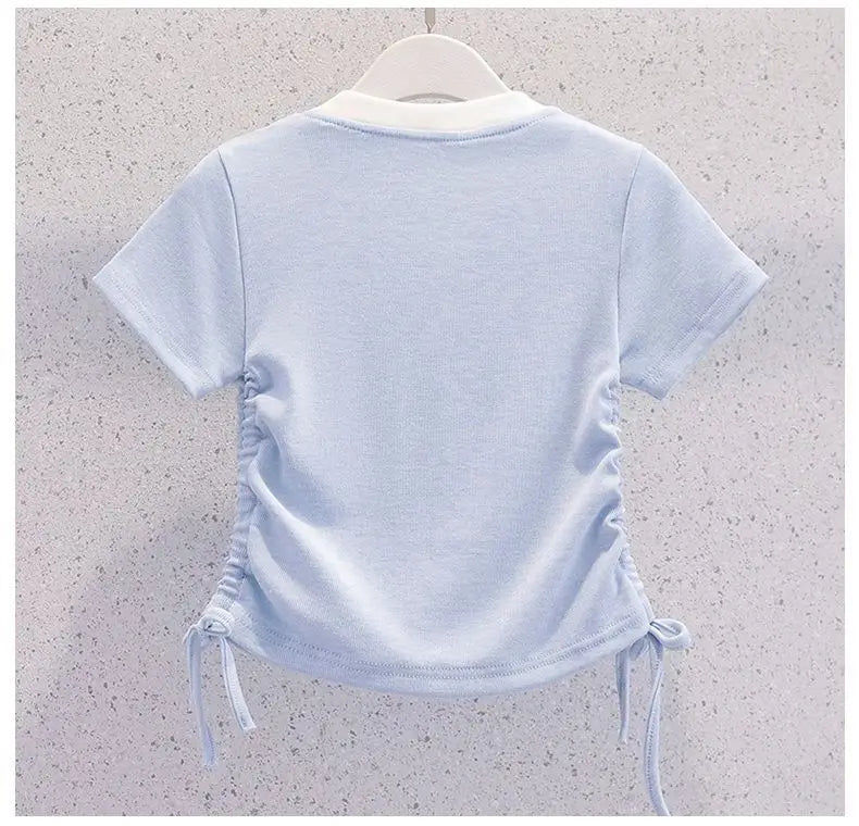 Summer Teenage Girls Clothes Set Children O-Neck Tshirt and Mid Skirt Suit Student School Short Sleeve Top Bottom Outfits