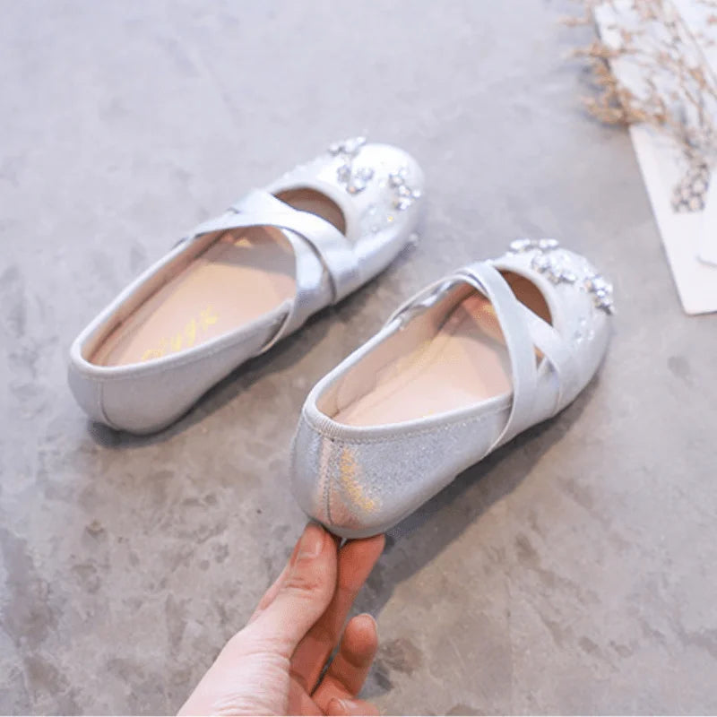 Fashion Baby Girl Princess Rhinestone Leather Shoes Infant Toddler Child Flat Dance Shoes Soft Shoes Party Performance Shoes