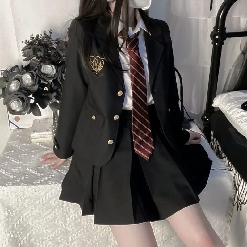 Girls College Style Fashion Sweet Blazers Anime COS Sexy Kawaii Mini Pleated Skirt Uniform, Japanese Student JK School Uniform