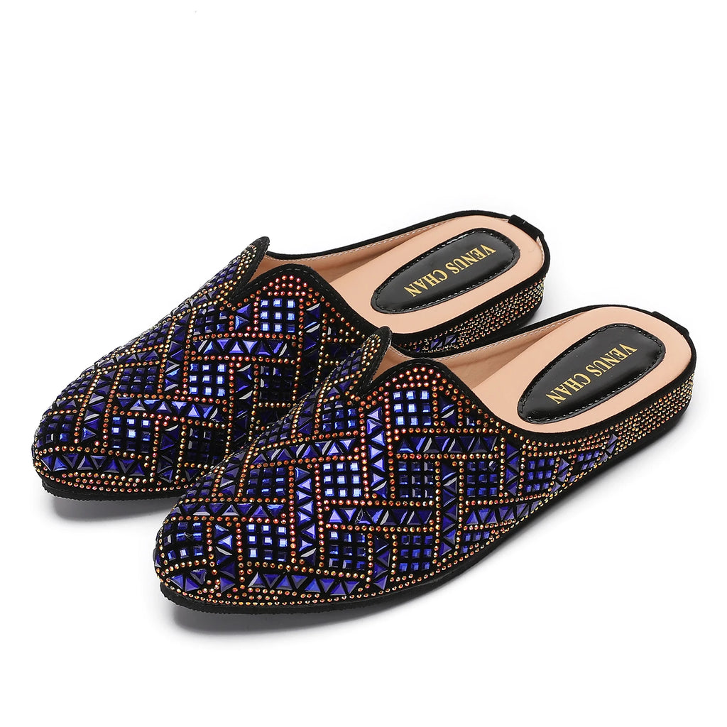 2025 Latest Design Nigeria Silver Color Half Shoes Elegant Flat Shoes for Woman Fashion Comfortable Party Slippers