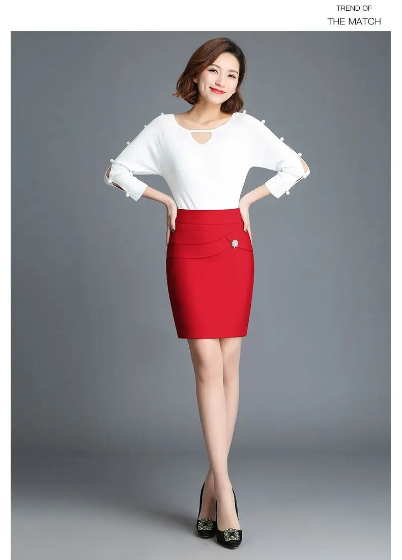 Office Lady Skinny Business Attire Red Hip-hugging Skirt Summer New Women Basic Versatile Fashion Casual Mini Office Wear Skirts