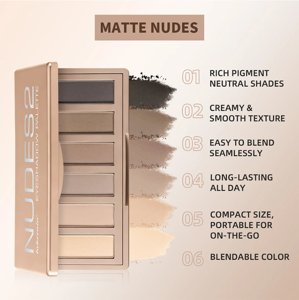 Nudes2 Eyeshadow Palette Rich Pigment Neutral Shades Long-Lasting Eye Makeup Blendable Color Matte Nudes Eyeshadow Palette